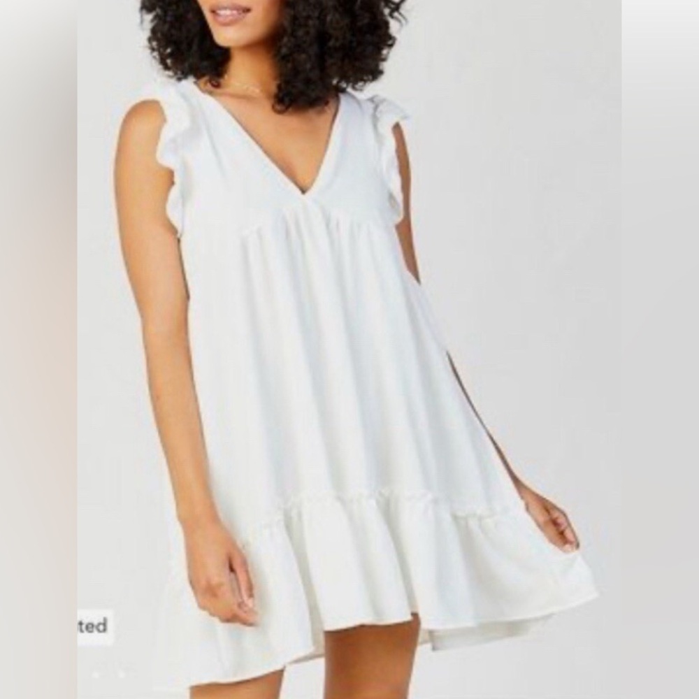 Altar’d State Mira White V-Neck Dress, Small